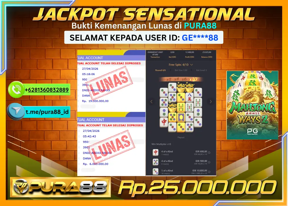 PURA88 JACKPOT MAHJONG WAYS 2 Rp 25.000.000,- LUNAS